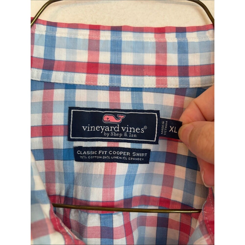 Vineyard Vines Cooper Classic fit linen cotton plaid men’s preppy button down XL - Picture 3 of 7